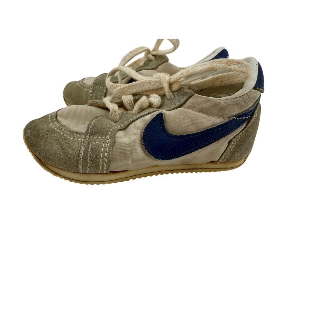 Vintage Nike Baby Shoes Blue Swoosh Suede Nylon 1970s 1980s 5 Inch Collectible